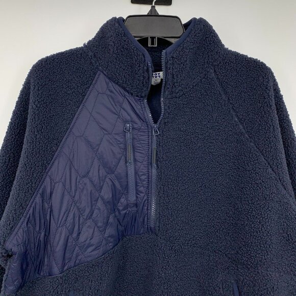 JoyLab Pullover Navy Blue 1/2 Zip Sweater Sherpa Mixed Media - Picture 3 of 11